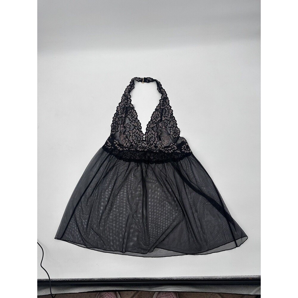 Victoria's Secret Sexy Little‎ Things Sheer Lace Open Front Babydoll Black L/G